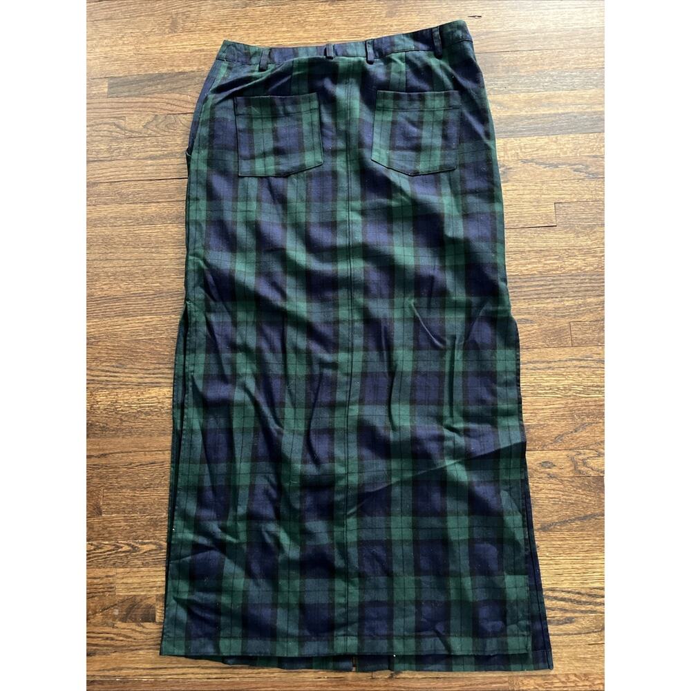 Pendleton Plaid Tartan Navy Green 100% Wool Button Down Skirt sz10 Vintage 29685 - Picture 7 of 8